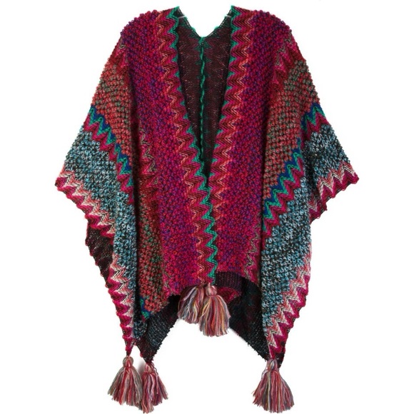 SAACHI Jackets & Blazers - Saachi Multicolor Knit Poncho with Tassels